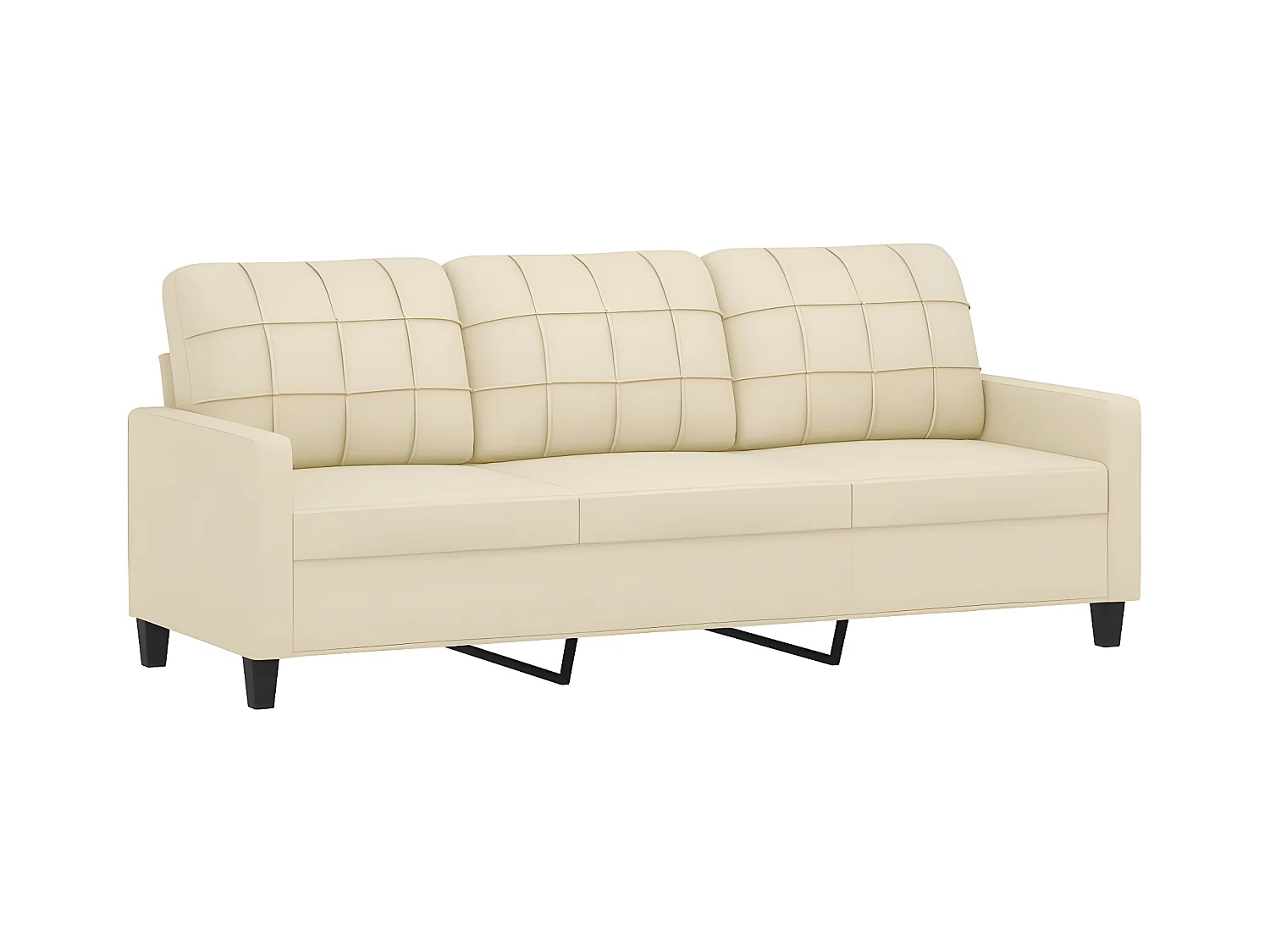3-Sitzer-Sofa | Wohnzimmersofa mit Hocker Creme 180 cm Kunstleder -gkd385422