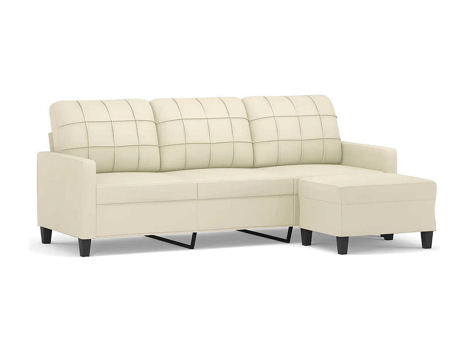 3-Sitzer-Sofa | Wohnzimmersofa mit Hocker Creme 180 cm Kunstleder -gkd385422