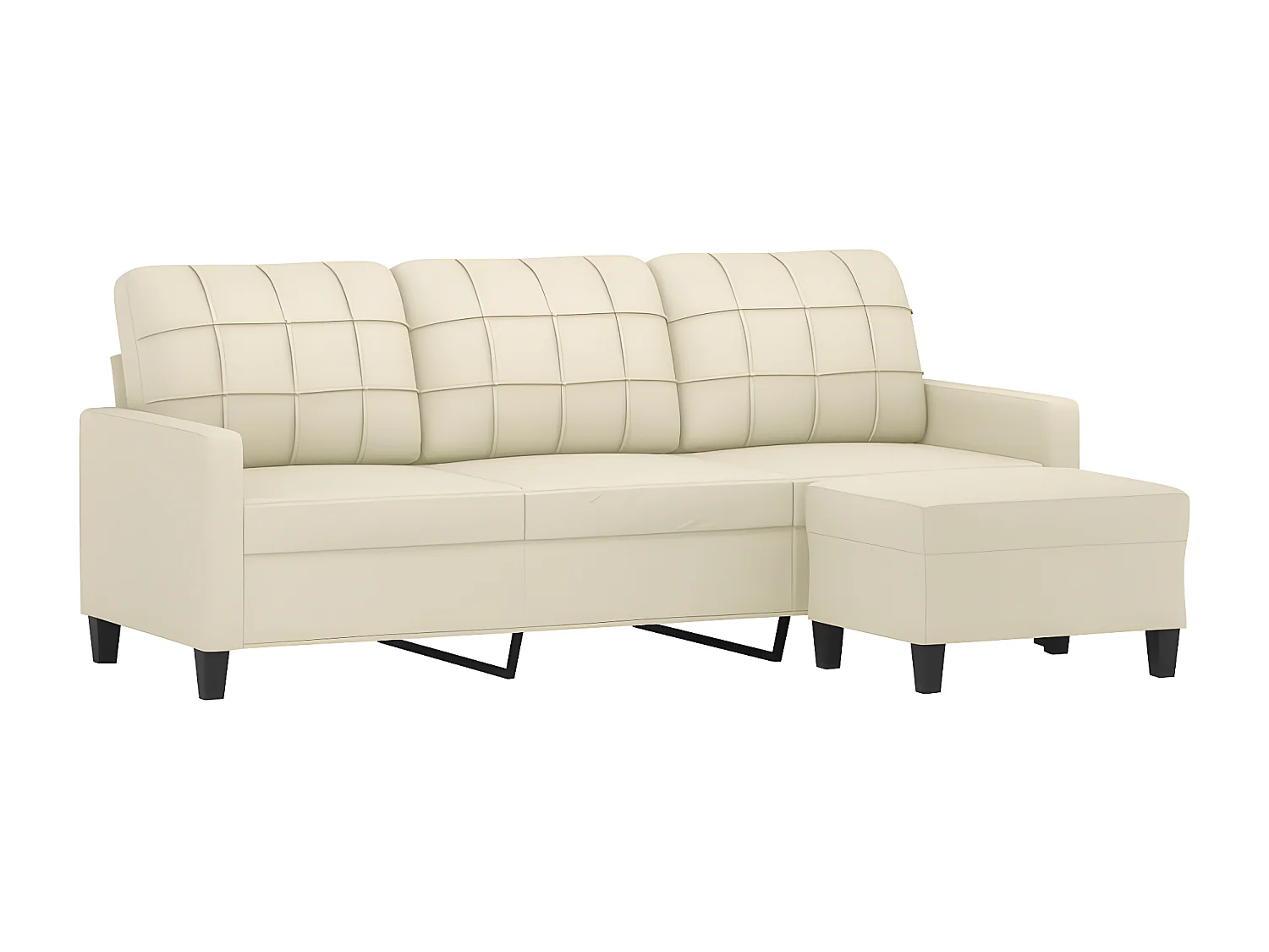 3-Sitzer-Sofa | Wohnzimmersofa mit Hocker Creme 180 cm Kunstleder -gkd385422