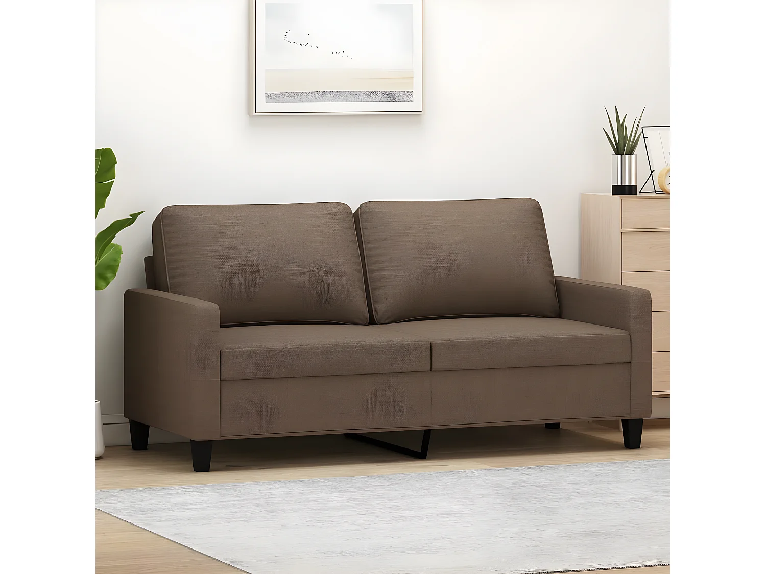 Canapé à 2 places Marron 140 cm Tissu LODW50347