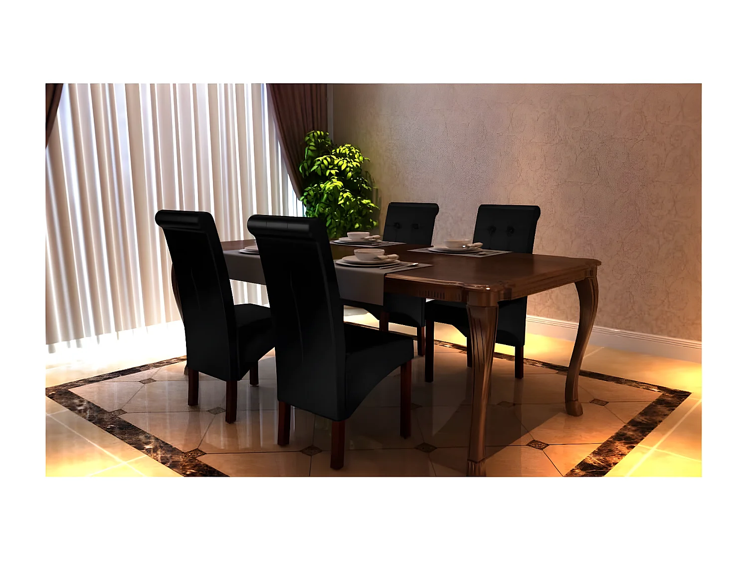 Lot de 4 Chaises de salle à manger noir similicuir OIU4339