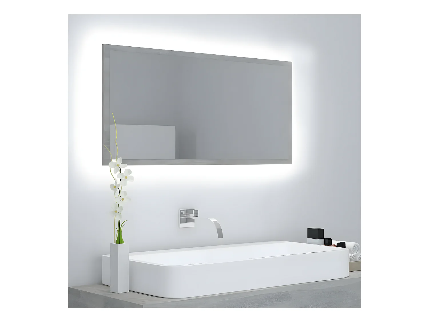Miroir à LED de salle de bain Gris béton 90x8,5x37 cm Acrylique WVGQ7345