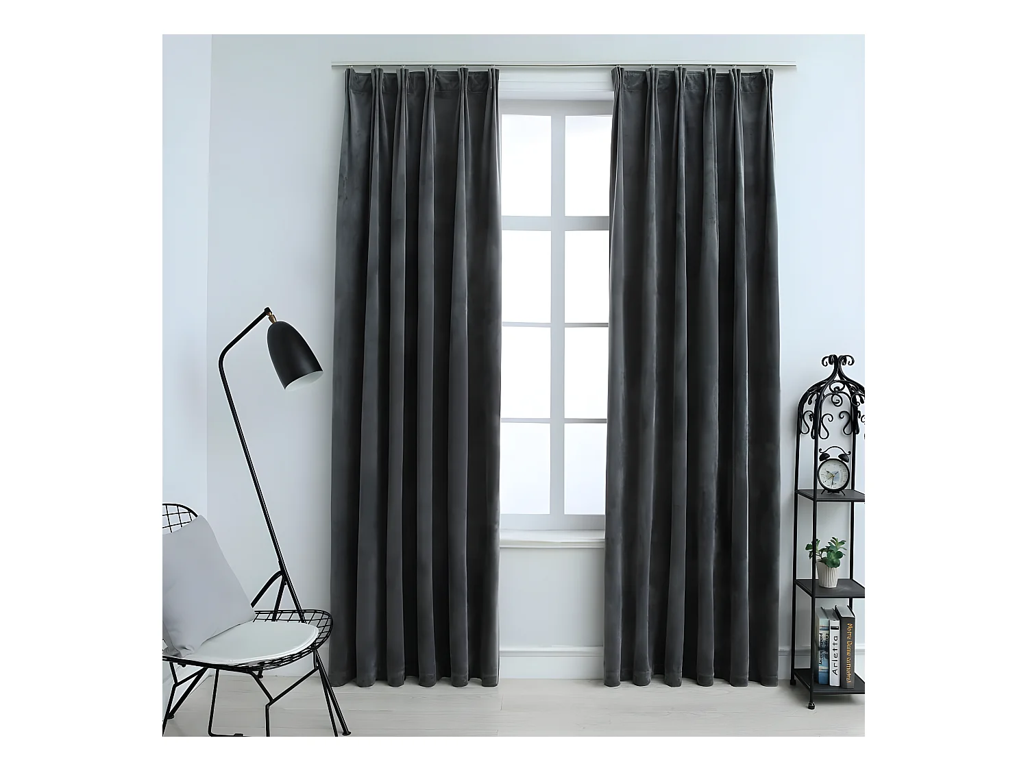 Rideaux occultants et crochet 2pcs Velours Anthracite 140x175cm QBH61562