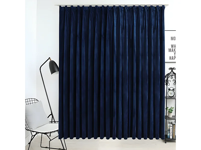Cortina blackout com ganchos 290x245 cm veludo azul-escuro PT986628