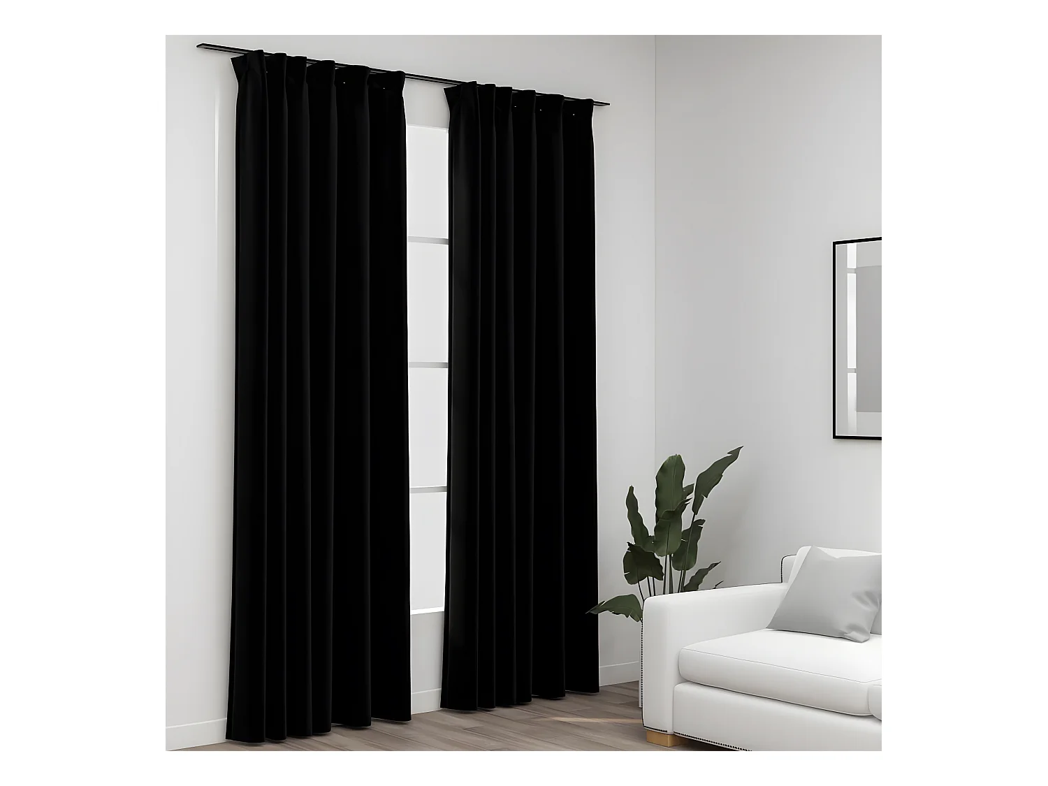 Rideaux occultants aspect lin avec crochets 2pcs Noir 140x225cm QBH45738