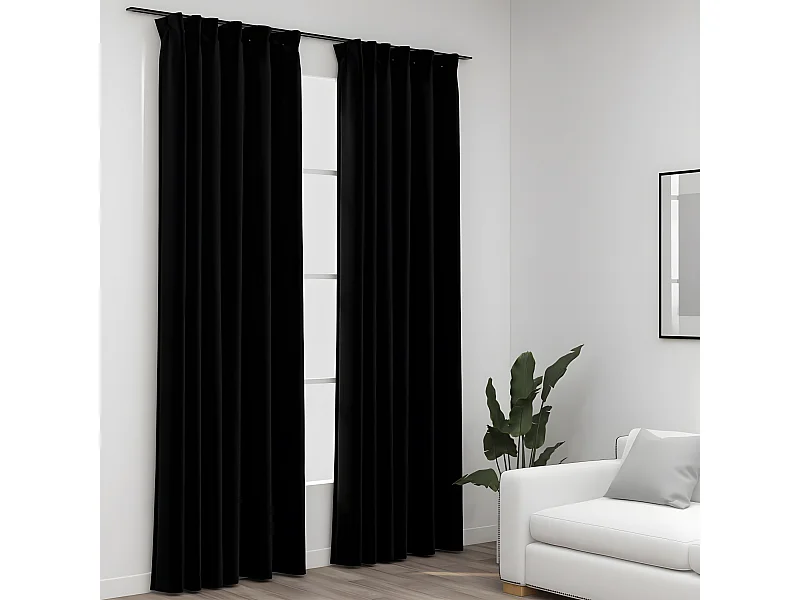 Cortinas opacas aspeto linho com ganchos 2 pcs 140x225 cm preto PT419141