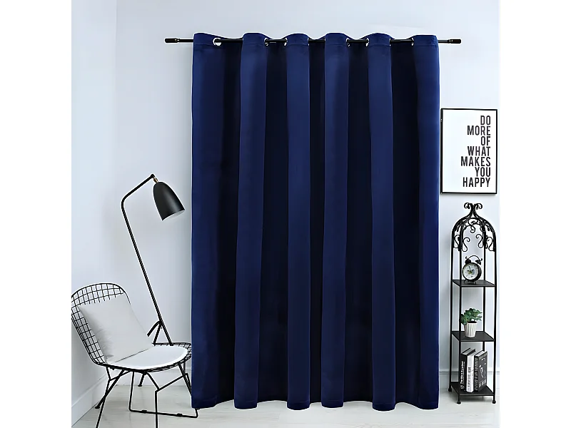 Cortina opaca y anillas metal terciopelo azul oscuro 290x245 cm ES193420