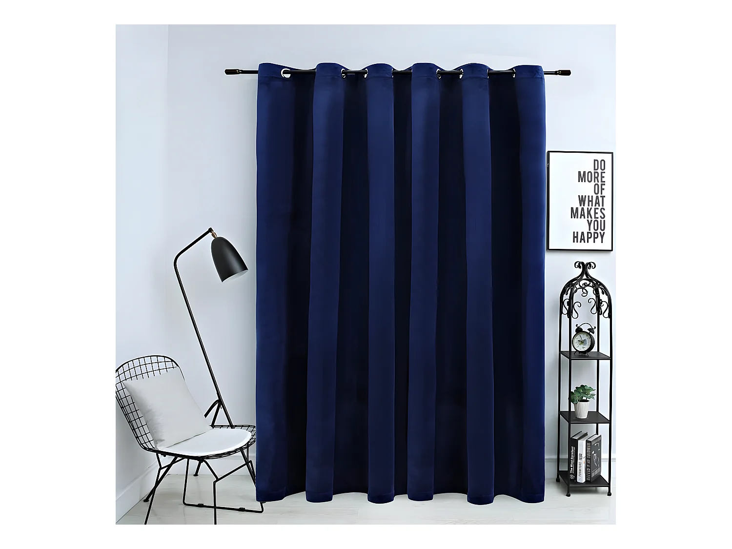 Rideau occultant et anneaux Velours Bleu foncé 290x245 cm QBH68171