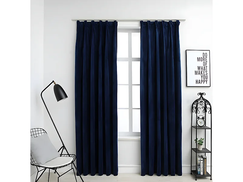 Cortinas blackout c/ ganchos 2 pcs 140x225cm veludo azul escuro PT631225