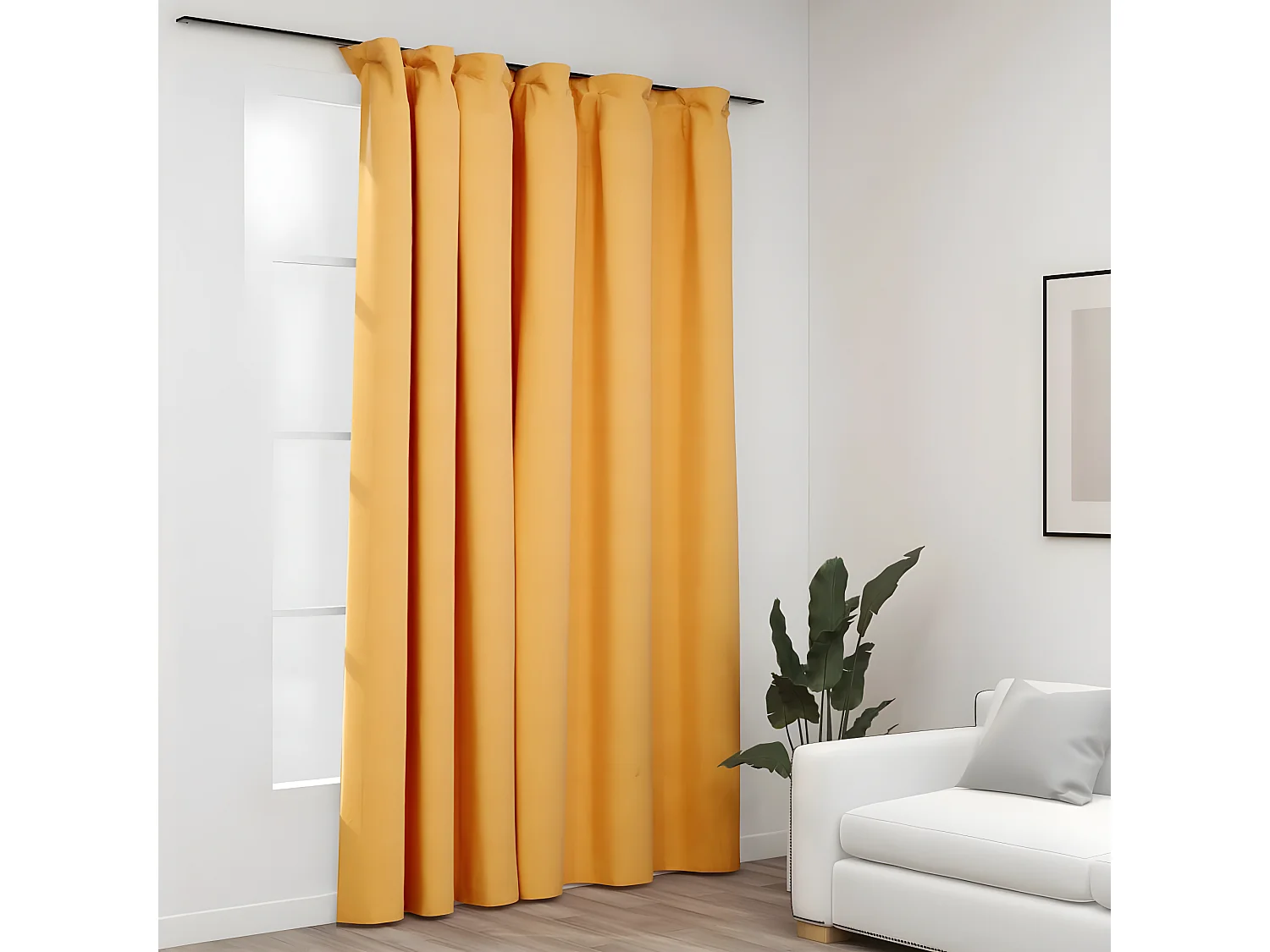 Rideau occultant d'aspect de lin avec crochets Jaune 290x245 cm QBH33696