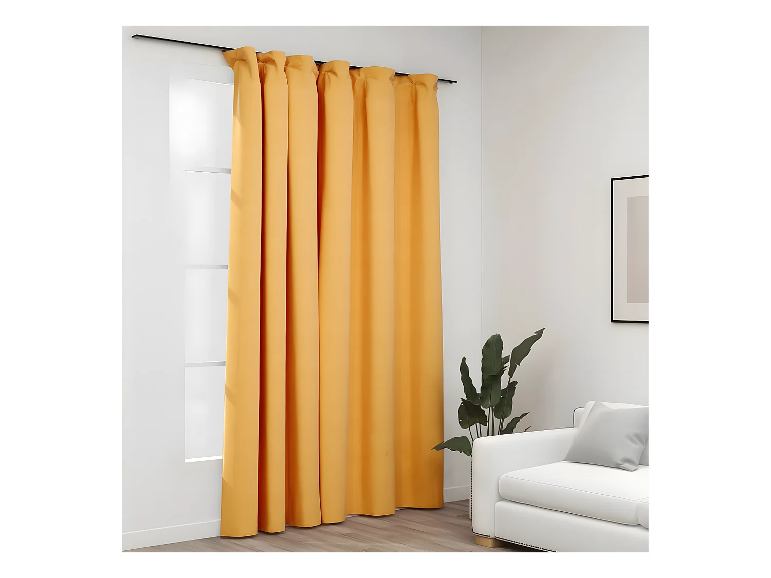 Rideau occultant d'aspect de lin avec crochets Jaune 290x245 cm QBH33696