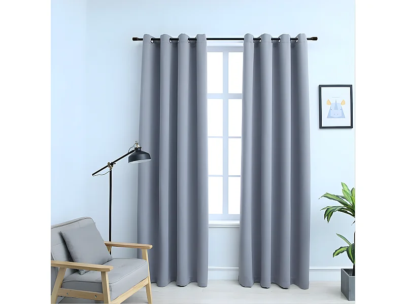 Cortinas opacas con anillas de metal 2 pzs gris 140x225 cm ES444916