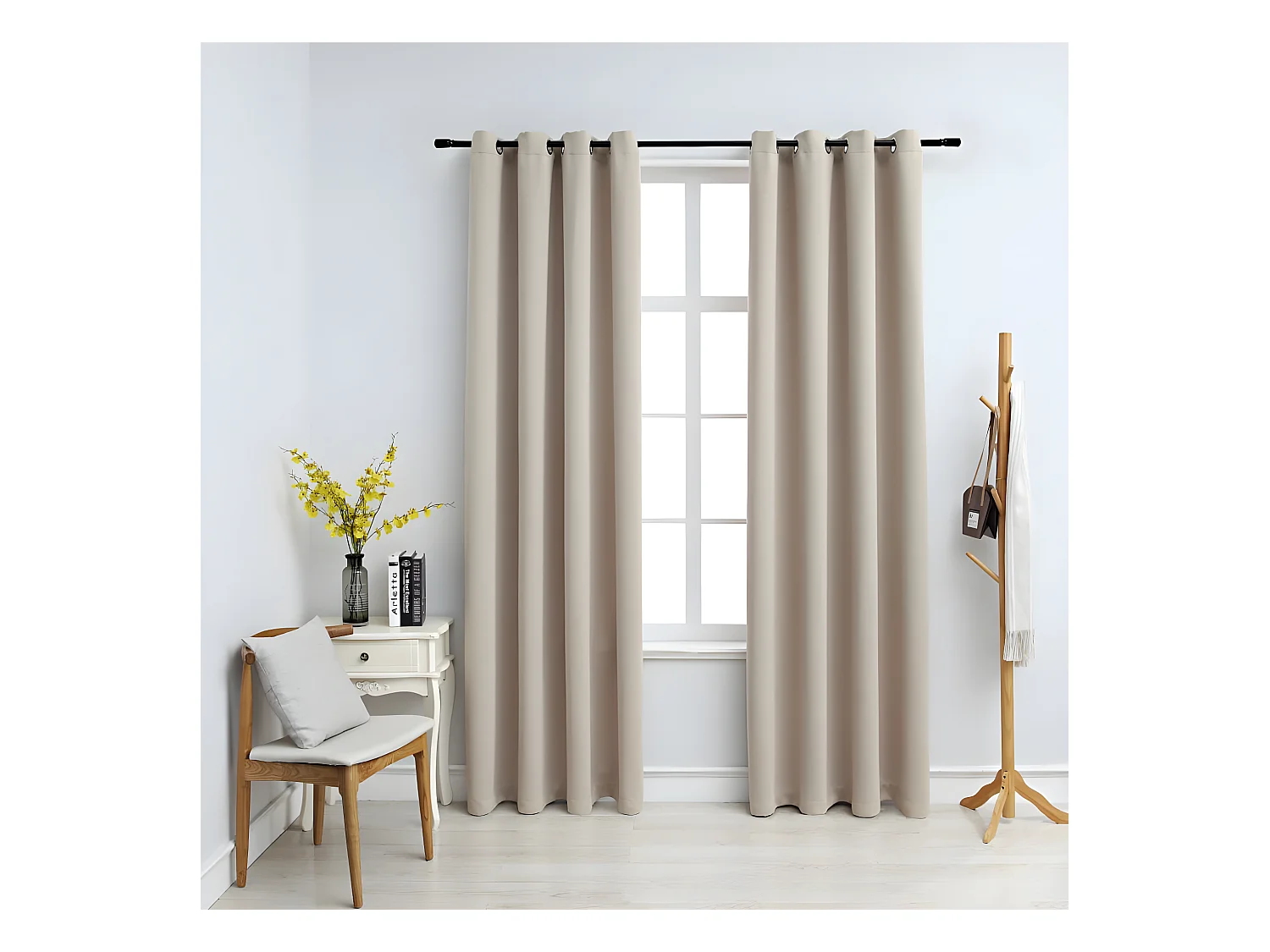 Rideaux occultants avec anneaux en métal 2 pcs Beige 140x245 cm QBH81798