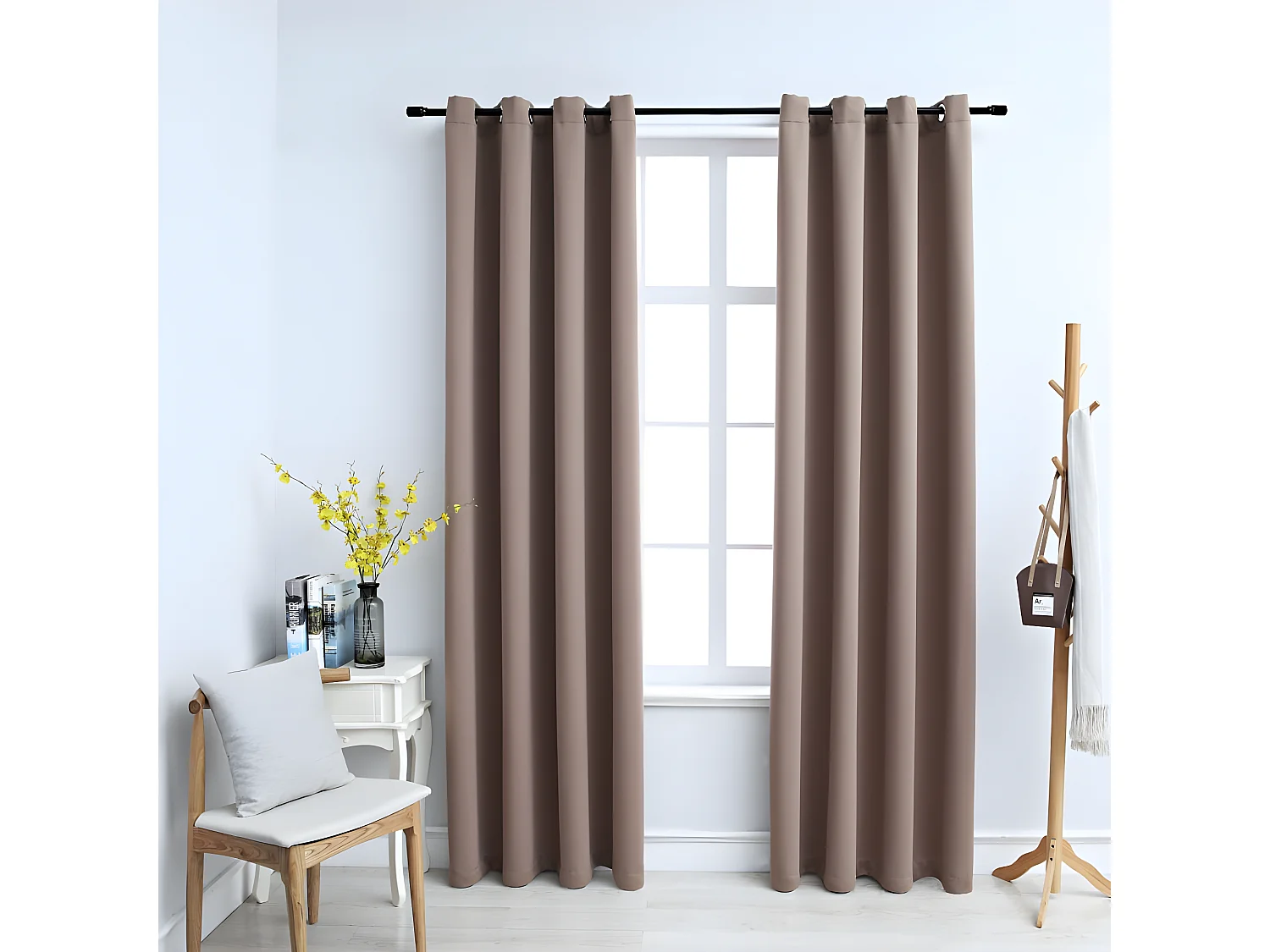 Cortinas opacas c/ argolas 2 pcs 140x225 cm cinza-acastanhado PT545748