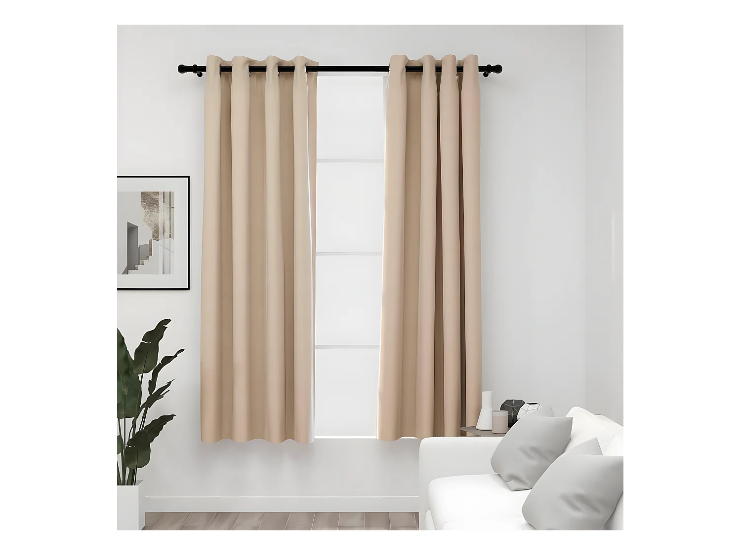 Rideaux occultants Aspect lin avec œillets 2pcs Beige 140x175cm QBH54337