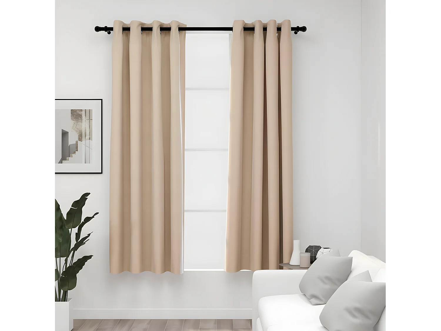 Rideaux occultants Aspect lin avec œillets 2pcs Beige 140x175cm QBH54337