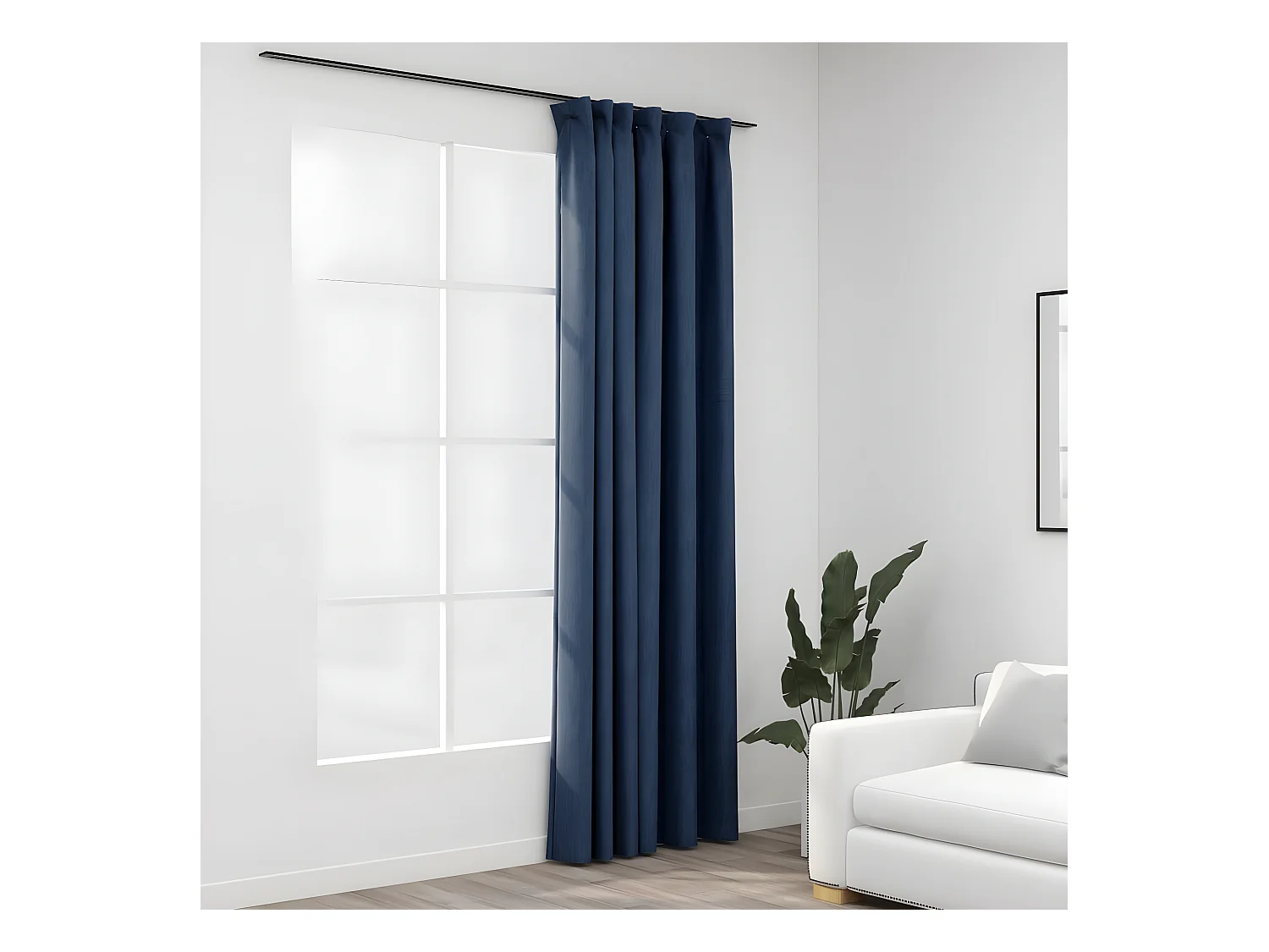 Rideau occultant d'aspect de lin avec crochets Bleu 290x245 cm QBH85907