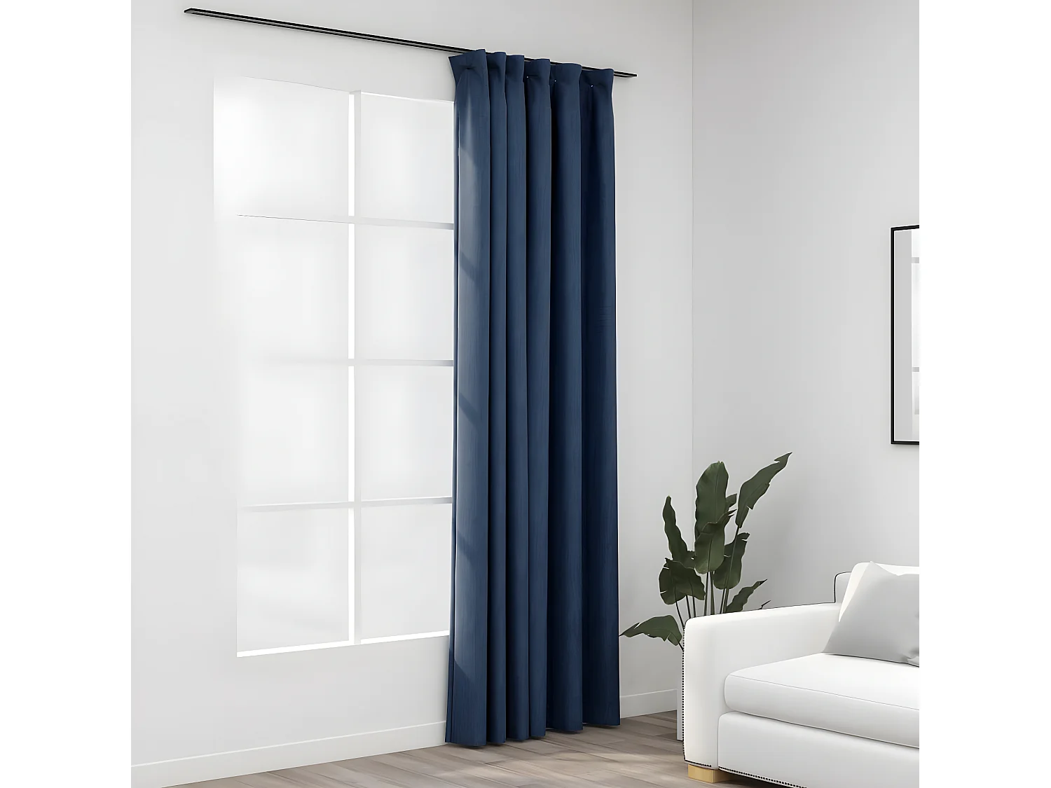 Gordijn linnen-look verduisterend met haken 290x245 cm blauw NL334888