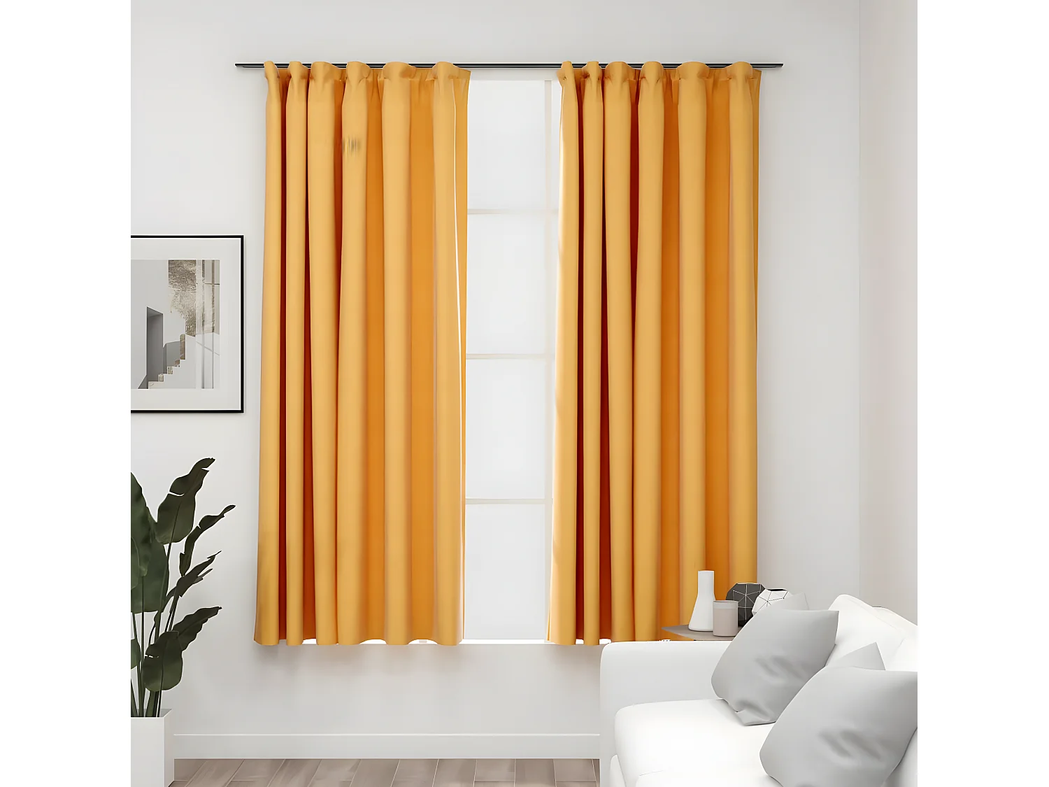 Cortinas opacas aspeto linho c/ ganchos 2 pcs 140x175cm amarelo PT912999
