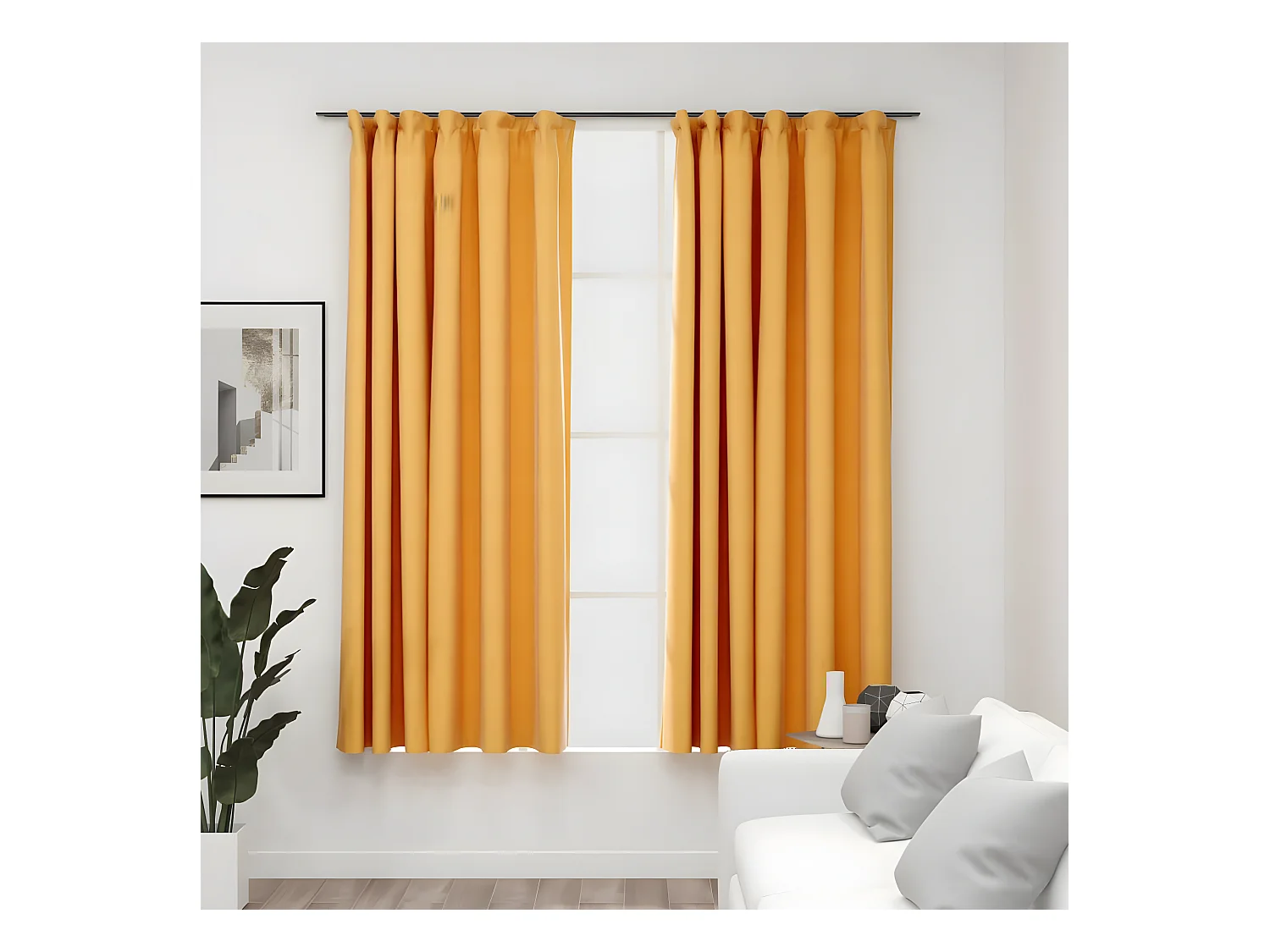 Rideaux occultants aspect lin et crochets 2 pcs Jaune 140x175cm QBH28879
