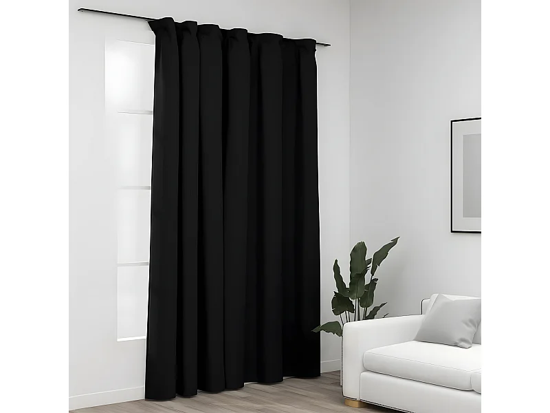 Cortina opaca con ganchos look de lino gris antracita 290x245cm ES858325