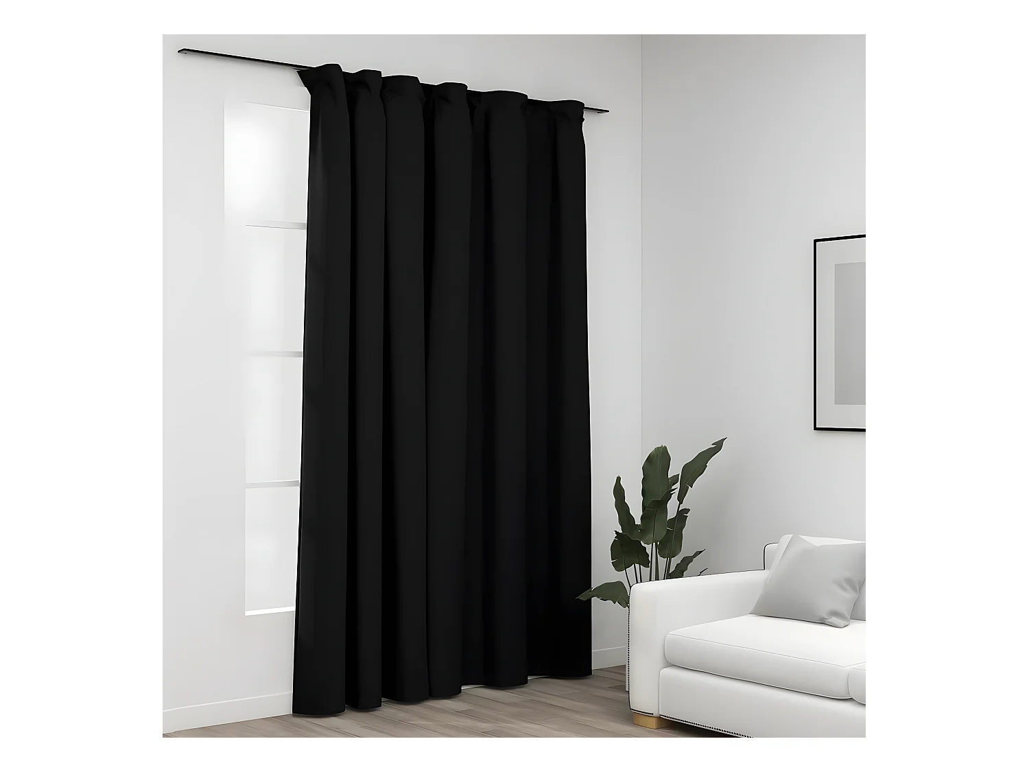 Rideau occultant d'aspect de lin crochets Anthracite 290x245 cm QBH89483