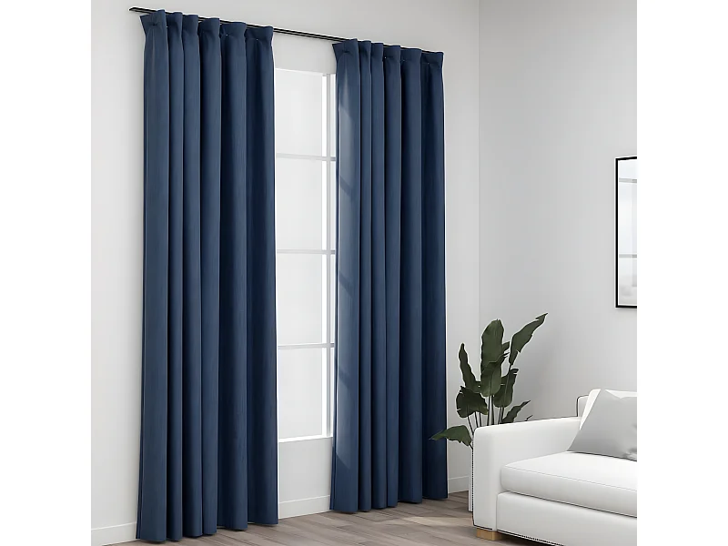 Cortinas opacas aspeto linho com ganchos 2 pcs 140x245 cm azul PT936698