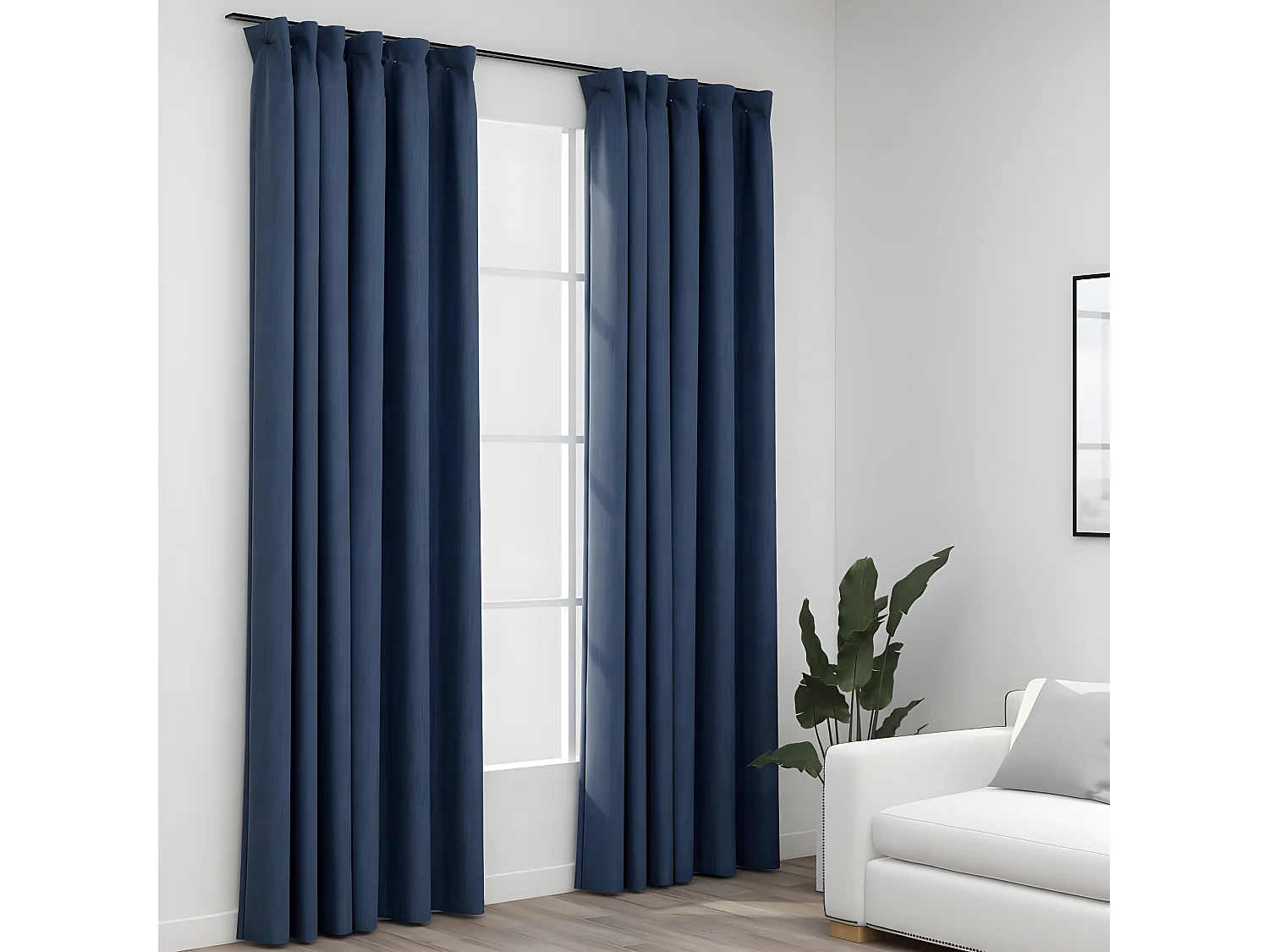 Cortinas opacas aspeto linho com ganchos 2 pcs 140x245 cm azul PT936698