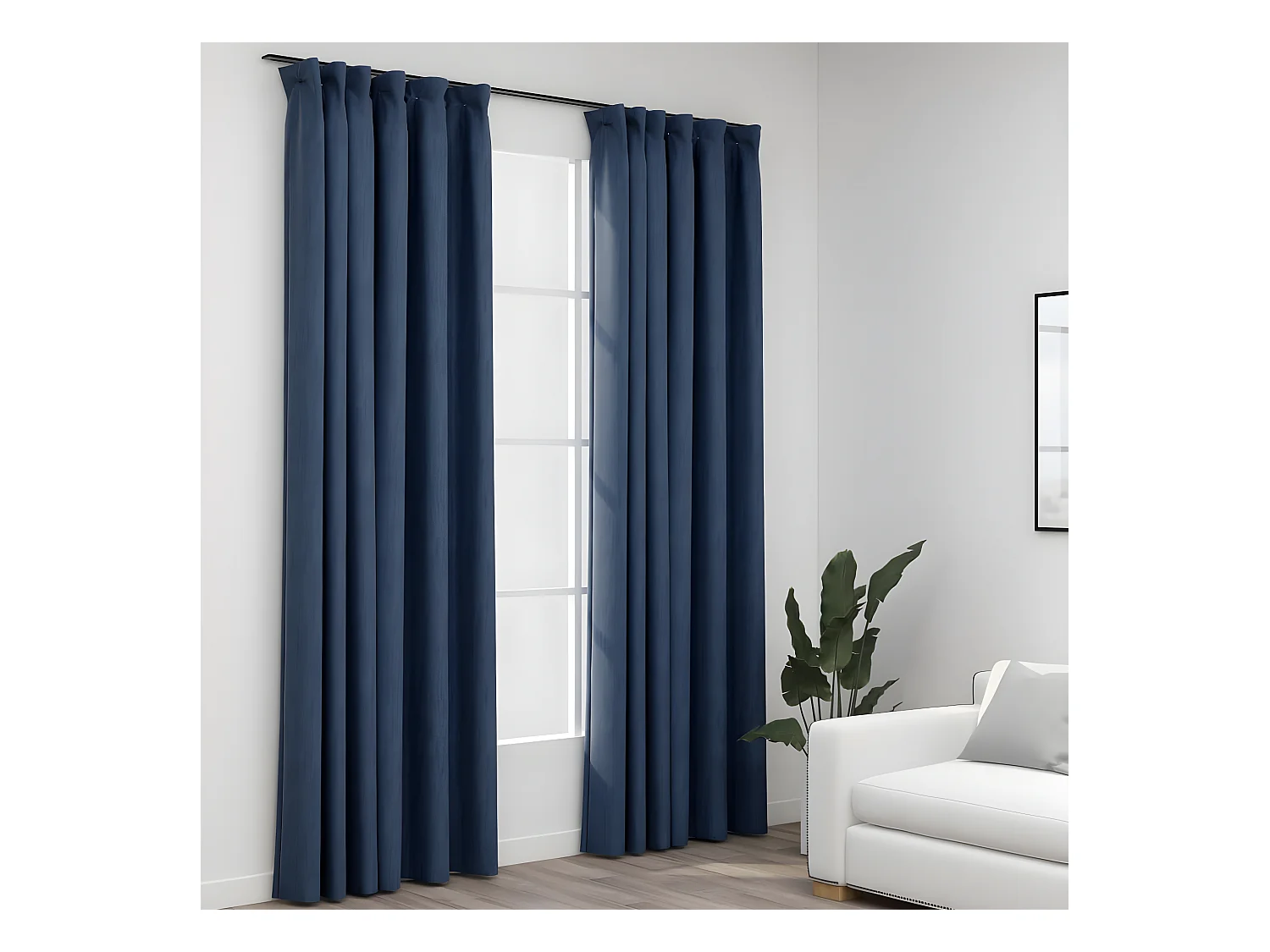 Rideaux occultants aspect lin avec crochets 2pcs Bleu 140x245cm QBH78762