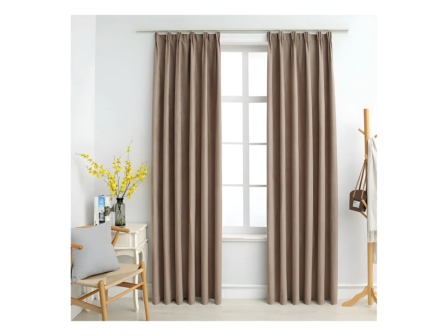 Rideaux occultants avec crochets 2 pcs Taupe 140x175 cm QBH18359