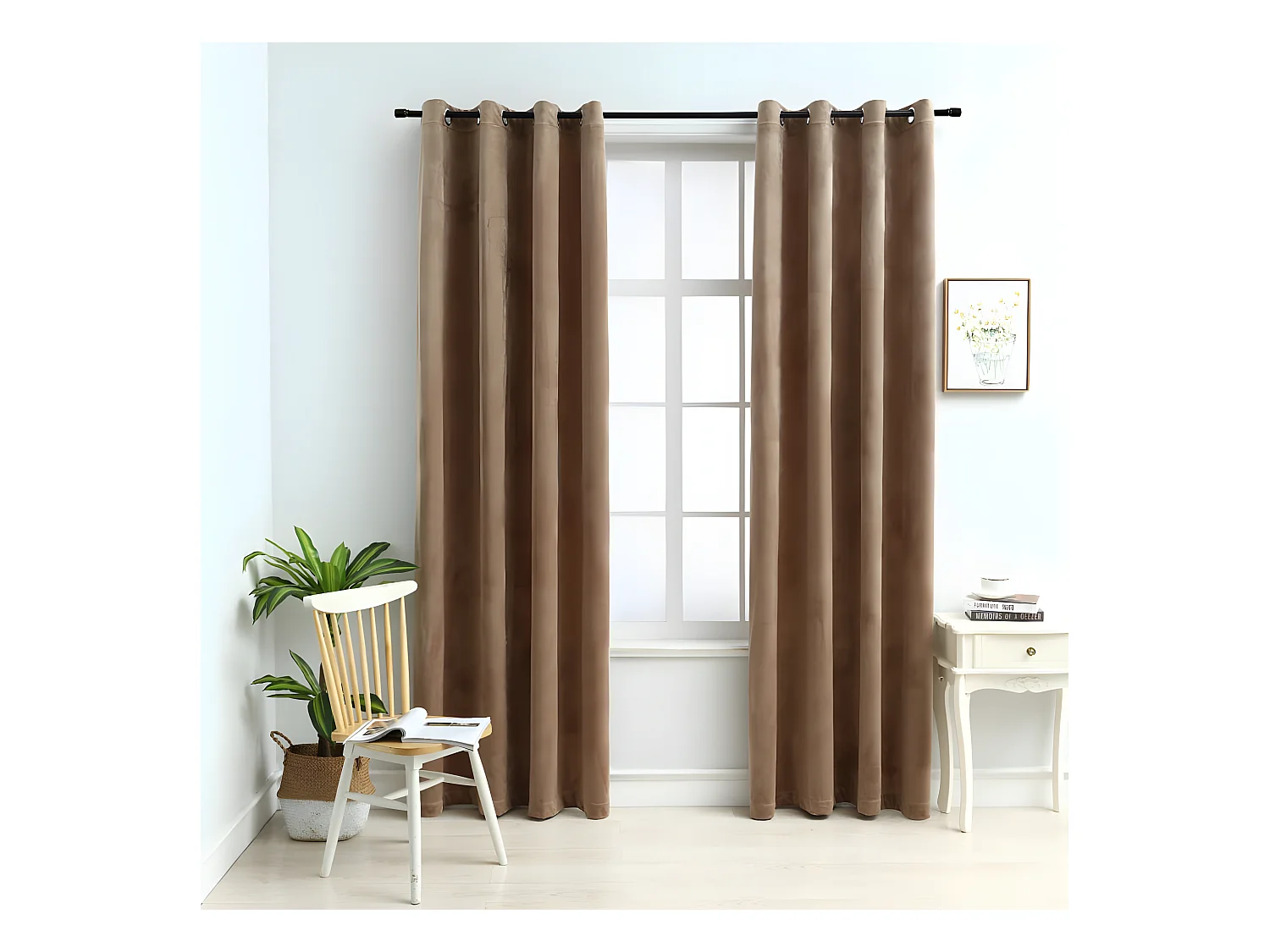 Rideaux occultants avec anneaux 2 pcs Velours Beige 140x175 cm QBH22003