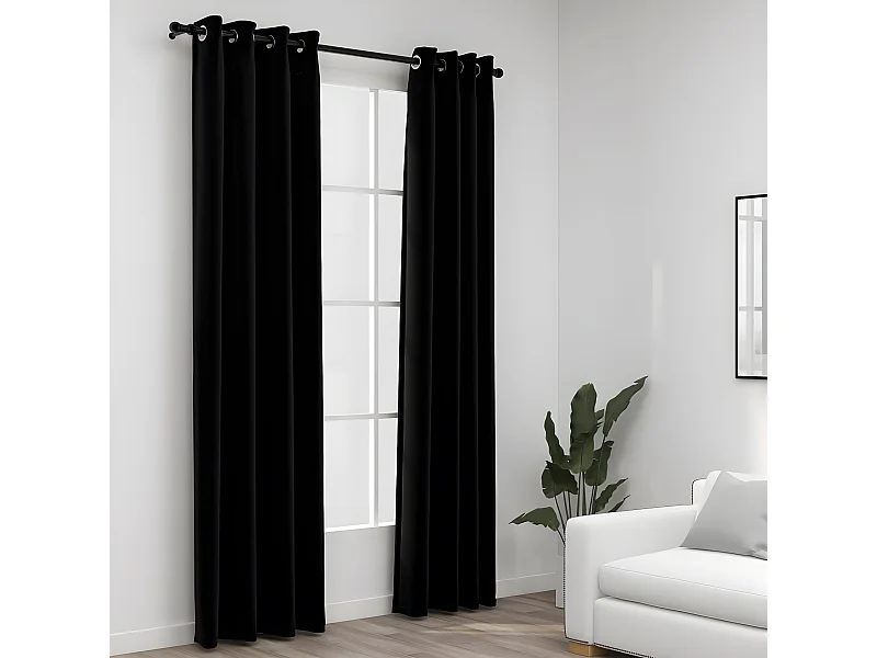 Rideaux occultants Aspect lin avec œillets 2 pcs Noir 140x245cm QBH32016