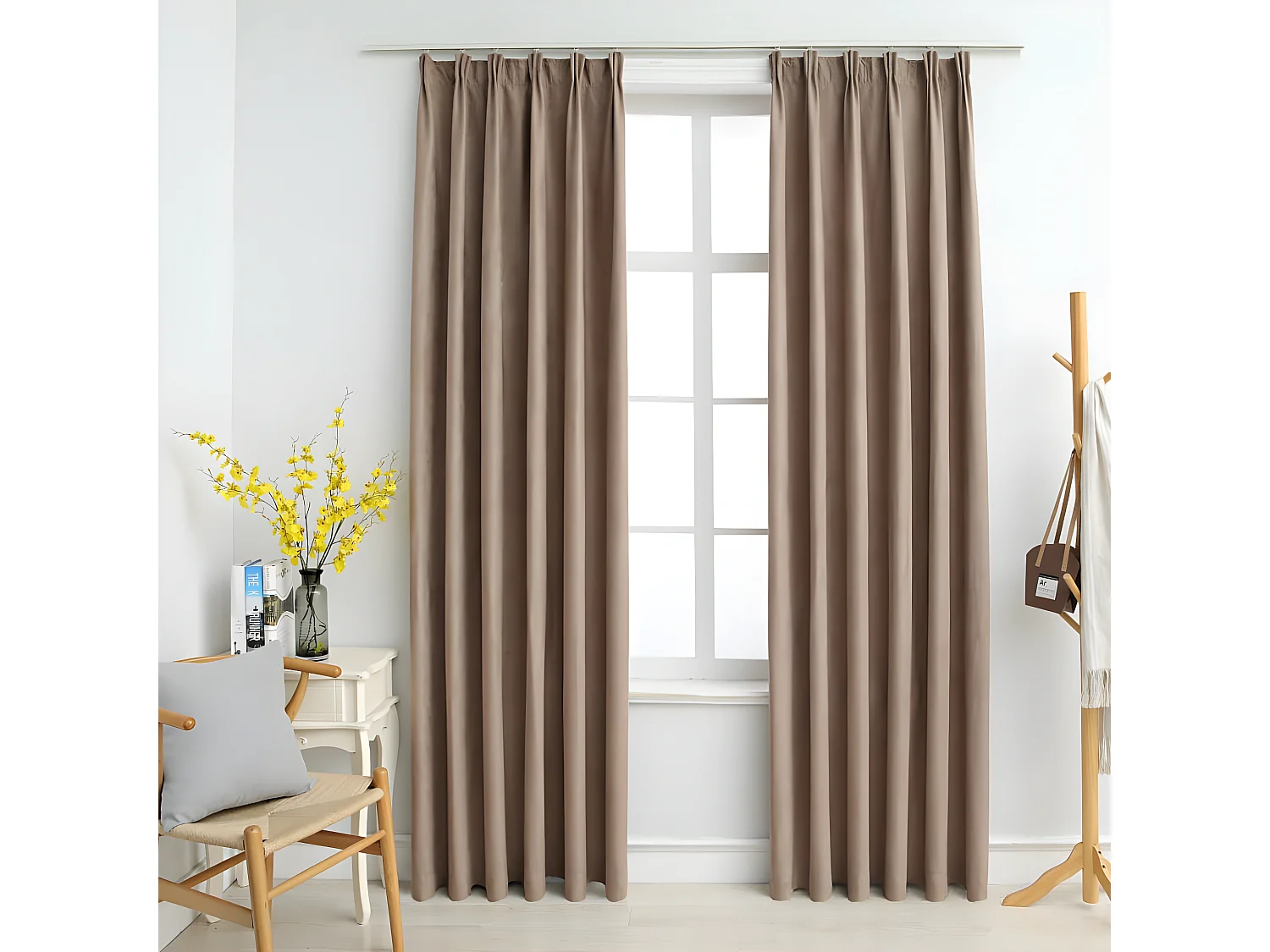 Cortinas opacas con ganchos 2 piezas gris topo 140x245 cm ES884318