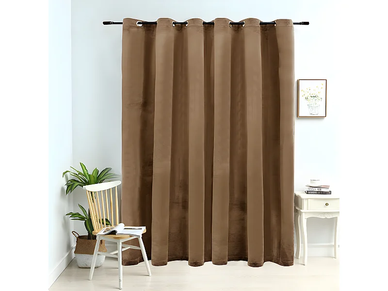 Cortina blackout com argolas em metal 290x245 cm veludo bege PT424496
