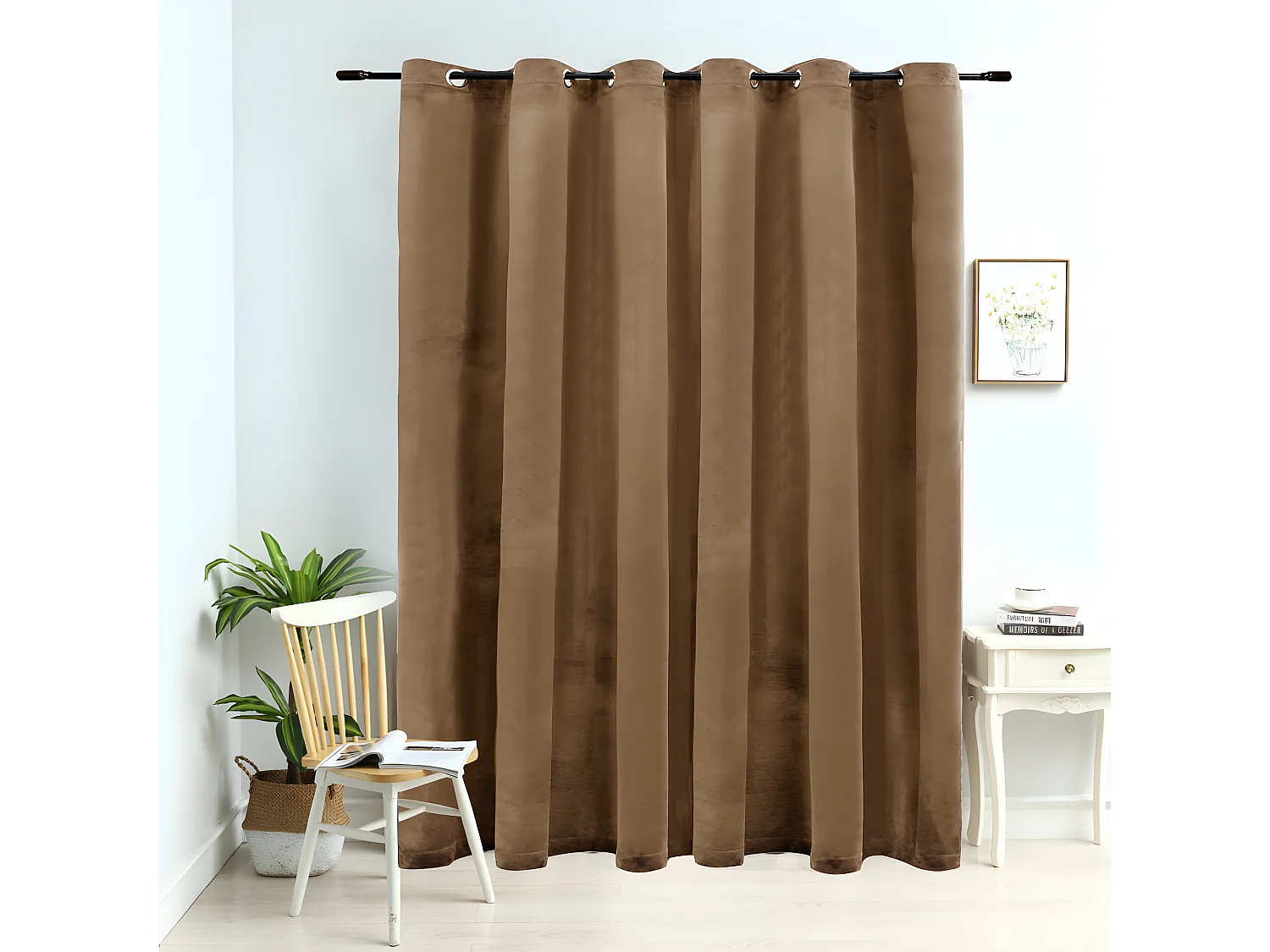 Cortina blackout com argolas em metal 290x245 cm veludo bege PT424496