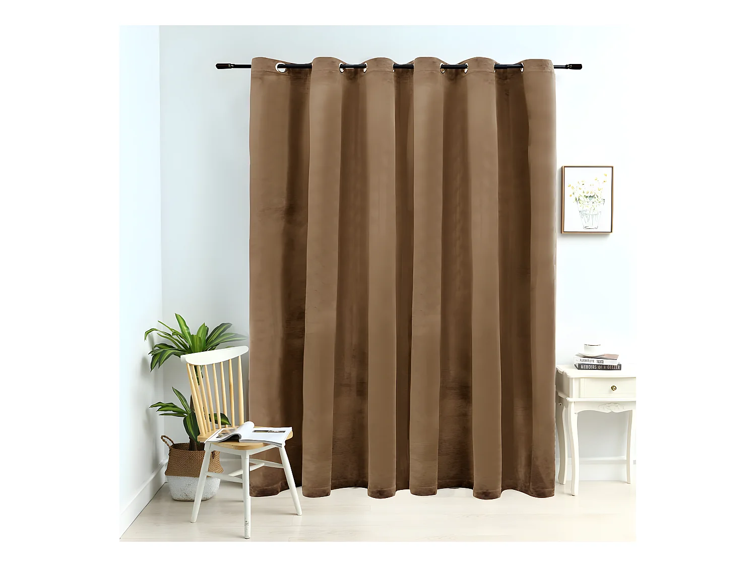 Rideau occultant avec anneaux en métal Velours Beige 290x245 cm QBH29156