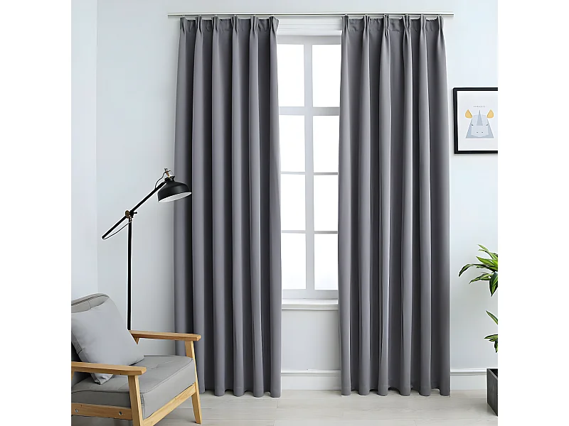 Rideaux occultants avec crochets 2 pcs Gris 140x175 cm QBH47788
