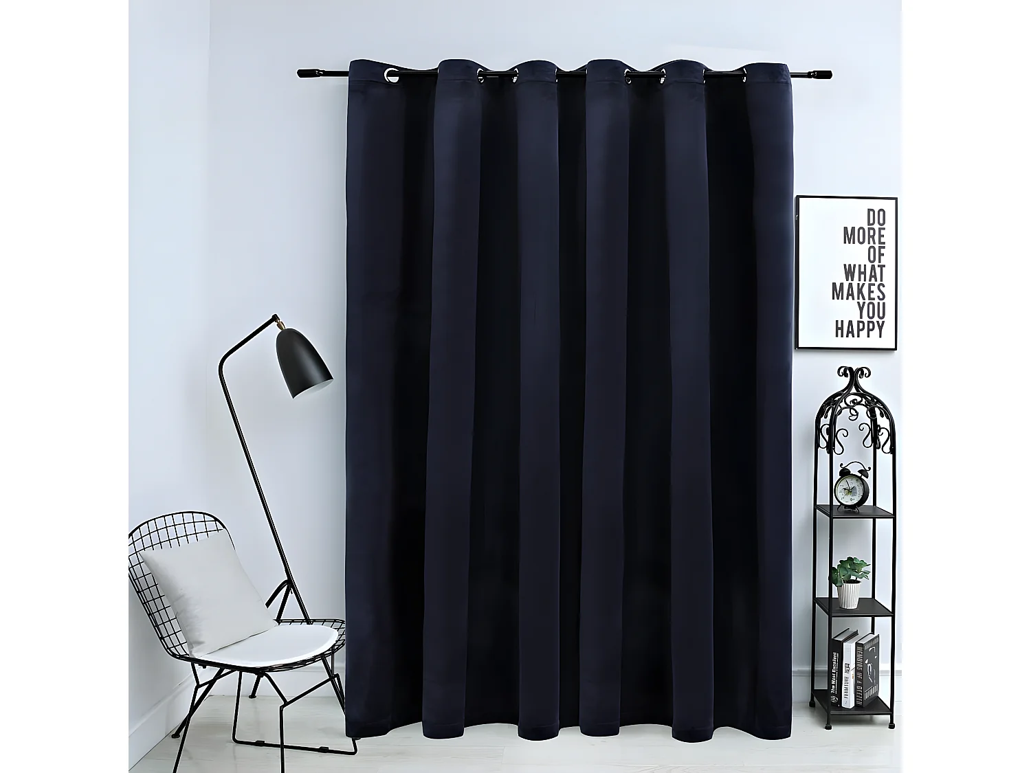 Cortina opaca con anillas de metal terciopelo negro 290x245 cm ES852763