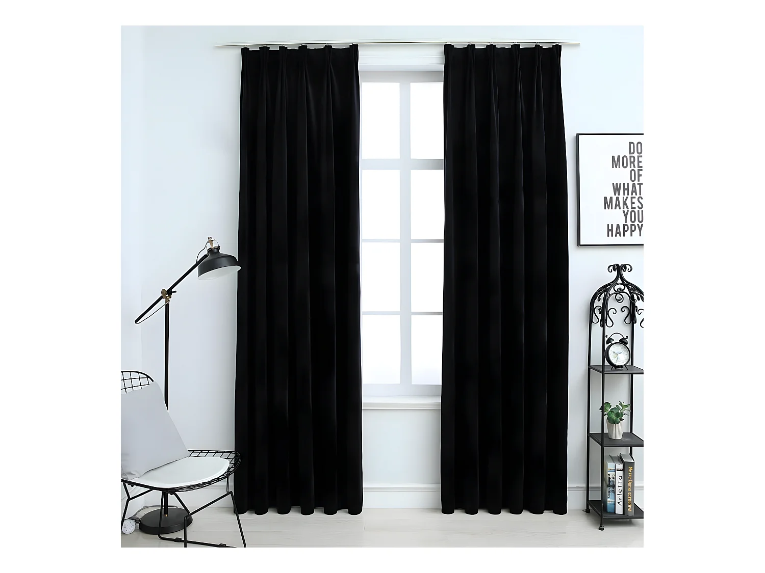 Rideaux occultants avec crochets 2 pcs Velours Noir 140x245 cm QBH24309