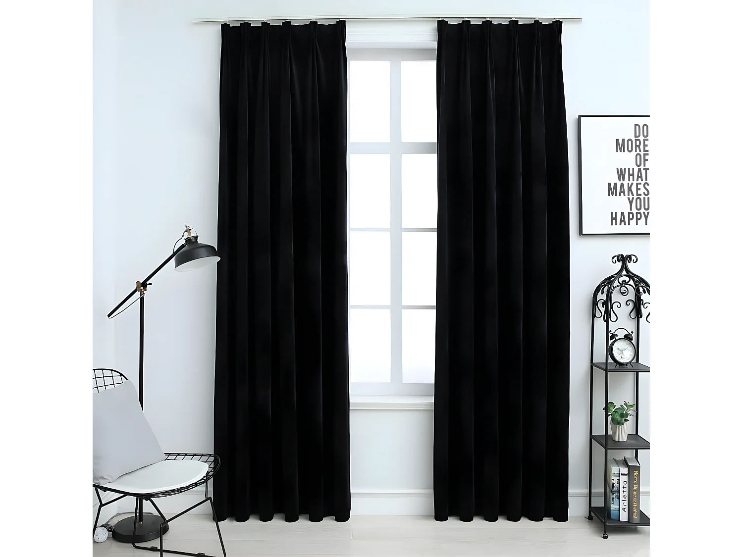 Cortinas opacas con ganchos 2 uds terciopelo negro 140x245 cm ES697872