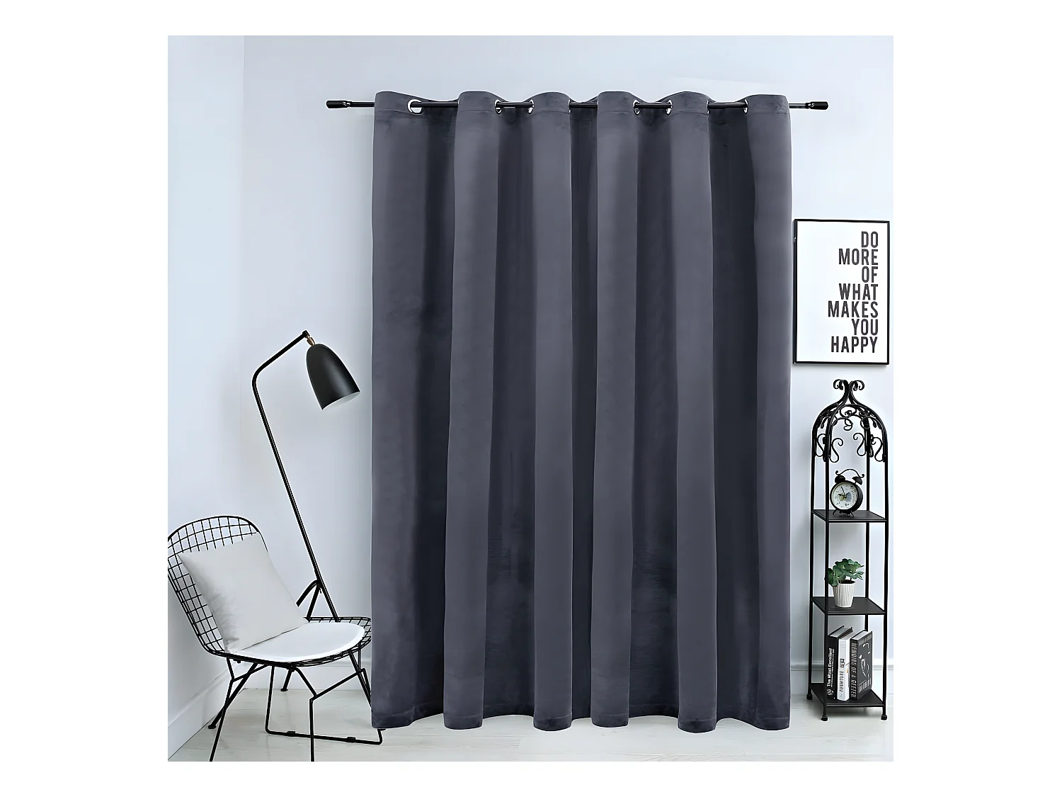 Rideau occultant et anneaux métal Velours Anthracite 290x245 cm QBH92622