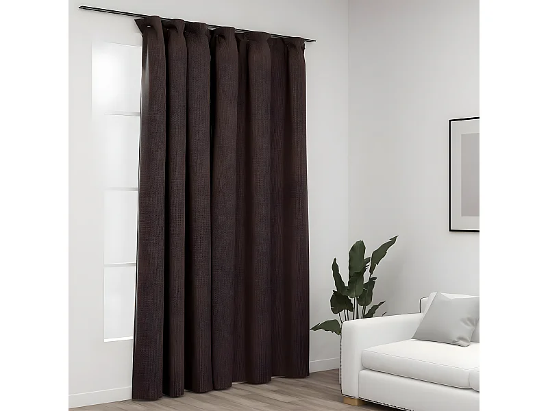 Cortina opaca con ganchos look de lino gris taupe 290x245 cm ES890645