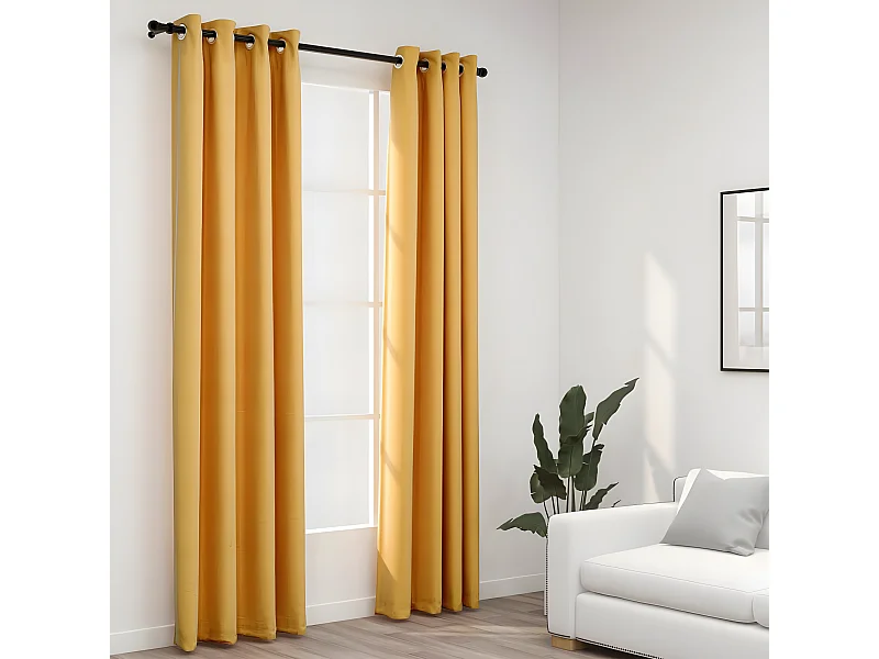 Rideaux occultants Aspect lin à œillets 2 pcs Jaune 140x225 cm QBH17197