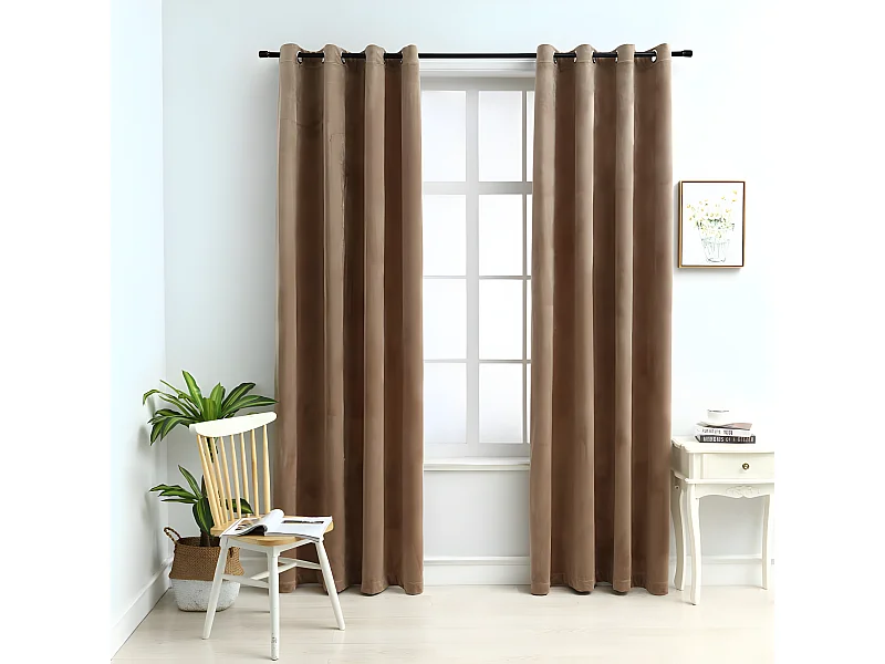 Rideaux occultants avec anneaux 2 pcs Velours Beige 140x245 cm QBH74538