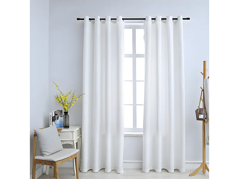 Rideau occultant et anneaux en métal 2pcs Blanc cassé 140x225cm QBH61604