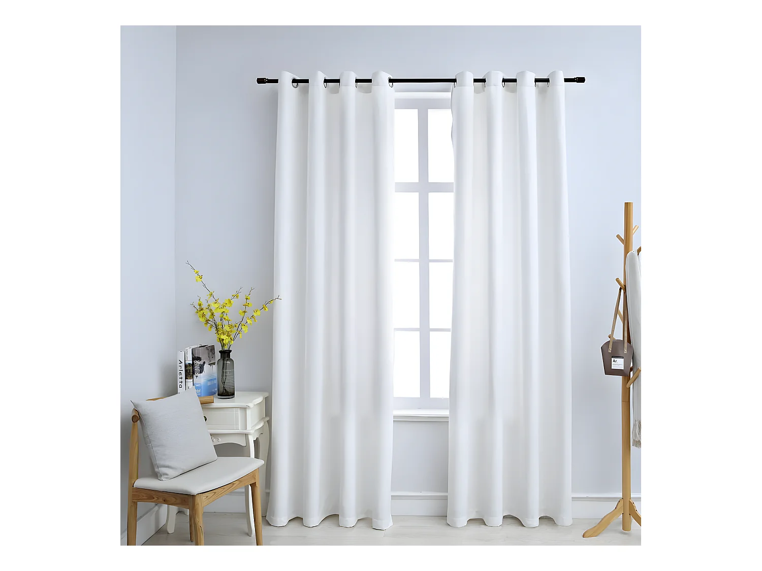 Rideau occultant et anneaux en métal 2pcs Blanc cassé 140x225cm QBH61604