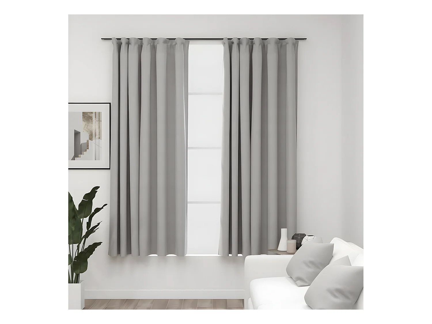 Rideaux occultants aspect lin avec crochets 2pcs Gris 140x175cm QBH23972