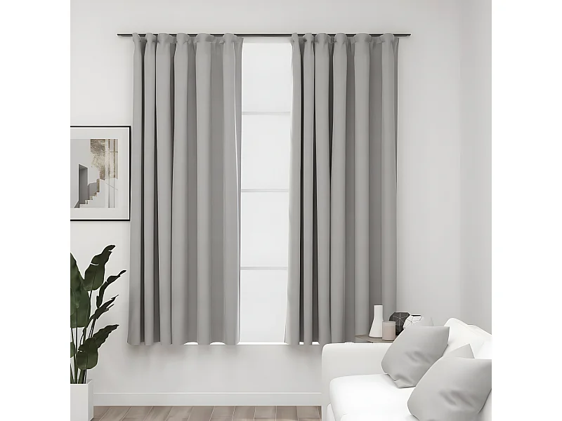 Cortinas opacas con ganchos look de lino 2 pzas gris 140x175 cm ES395336