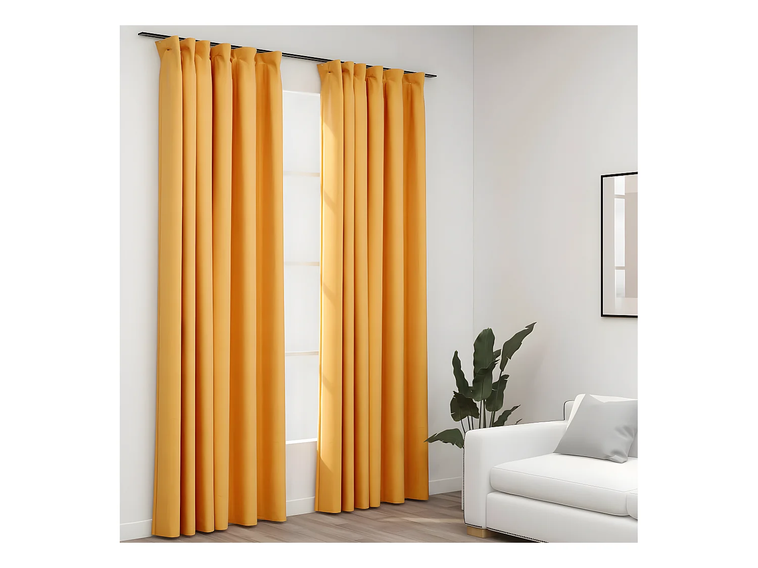 Rideaux occultants aspect lin et crochets 2 pcs Jaune 140x225cm QBH23926