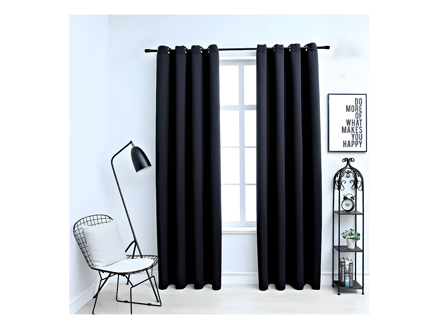 Rideaux occultants avec anneaux en métal 2 pcs Noir 140x175 cm QBH37653